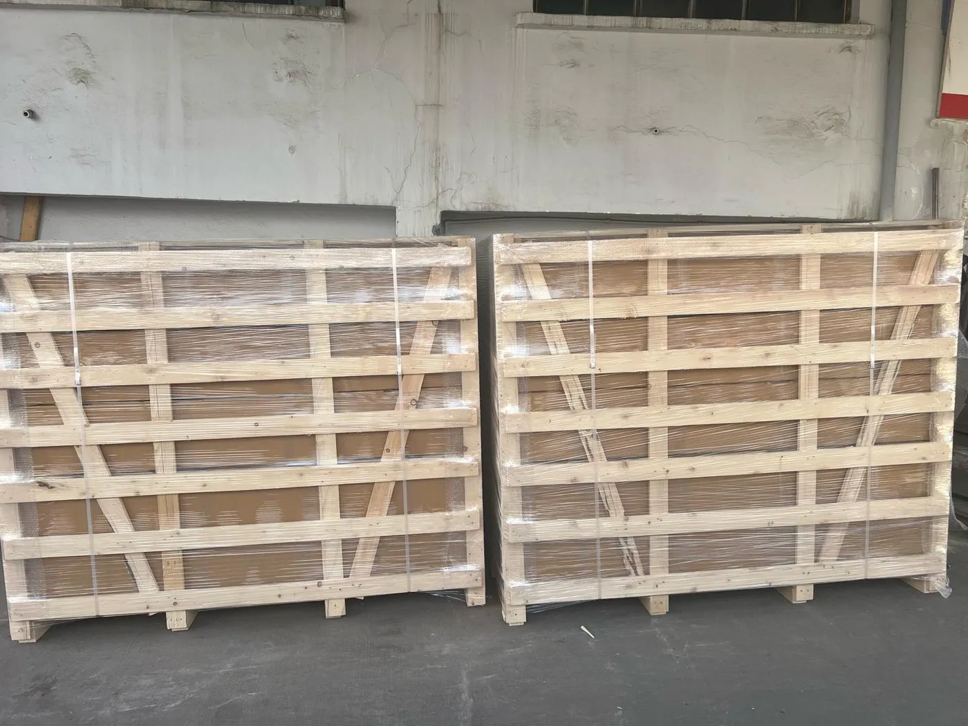 Decathlon lightboxes packed in wooden crates for international shipping