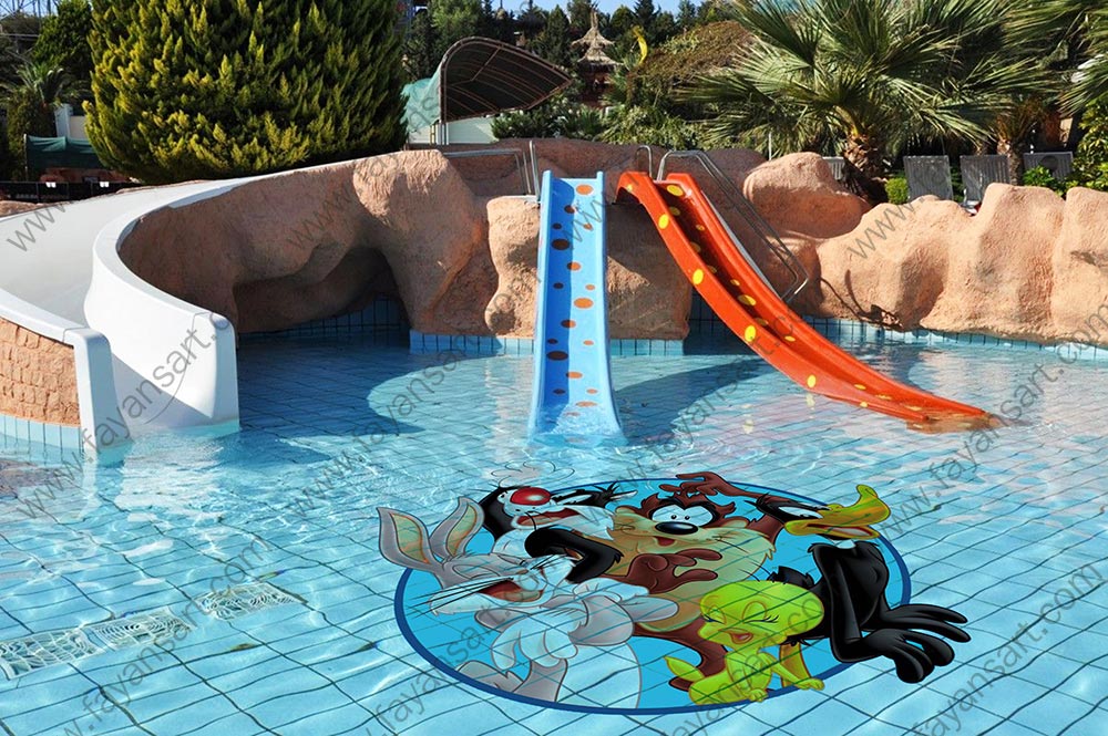 Custom printed tiles for a swimming pool application