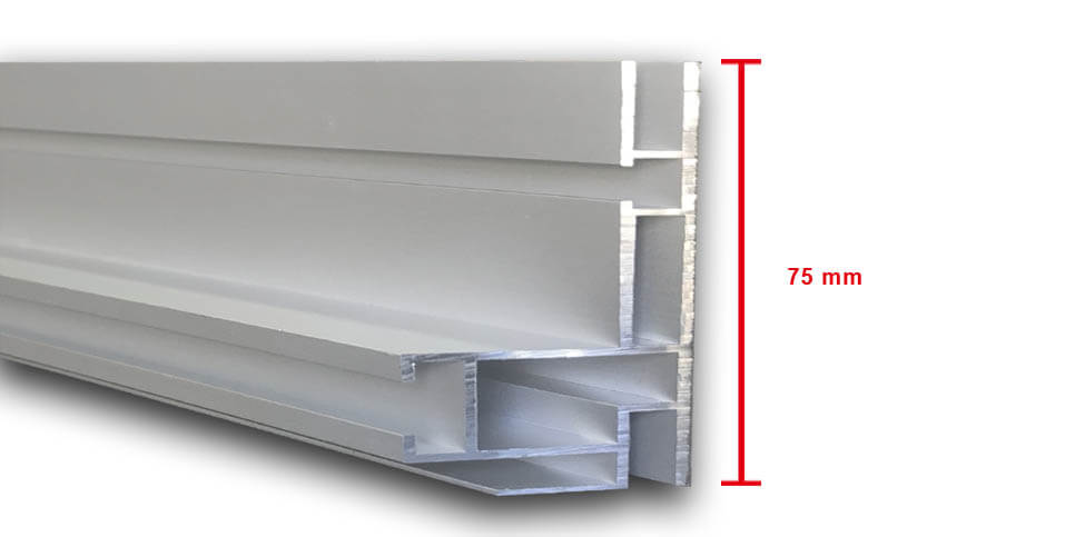 Single-sided 75 mm aluminium profile cross-section