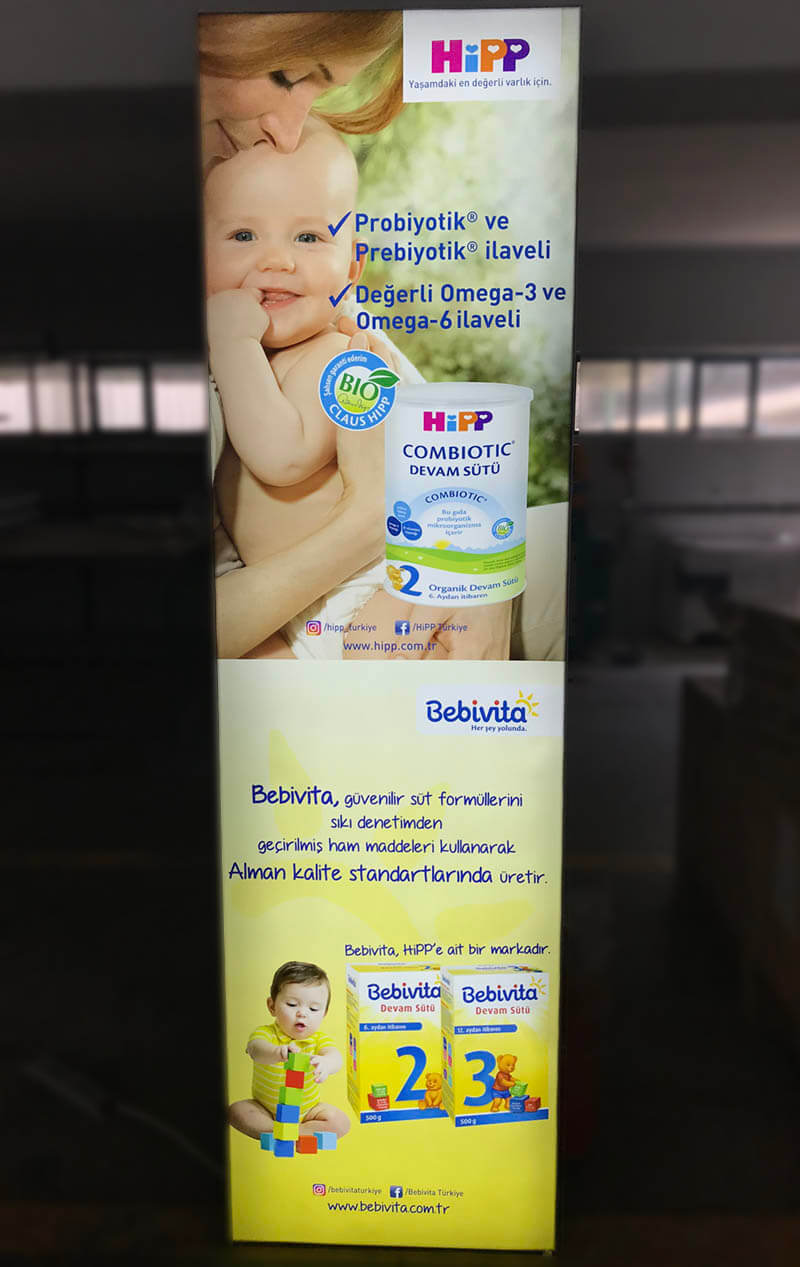 Large-format HiPP illuminated fabric lightbox